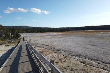 Steaming grounds at boardwalk tour in Yellowstone National Park, Wyoming