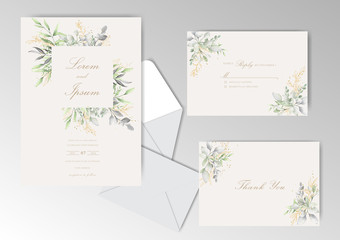 Elegant Watercolor Wedding Stationary with Beautiful Leaves