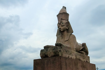 Ancient Egyptian sphinx on the embankment of the Neva River in St. Petersburg, Russia