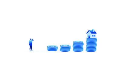 Home buying find house. big hand choose best home illustration with money