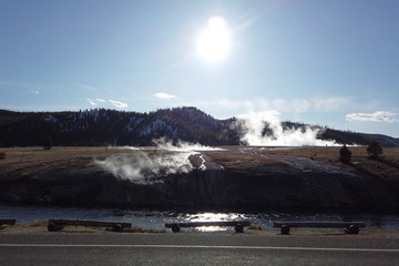 Steaming grounds at boardwalk tour in Yellowstone National Park, Wyoming