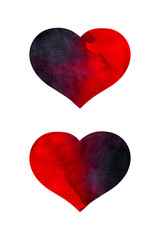 Red-black heart for Valentine day. Watercolor splashes, brush strokes