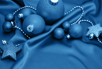 christmas baubles on  silk toned classic blue color