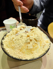 Shaved ice with milk and almond, Korean Dessert