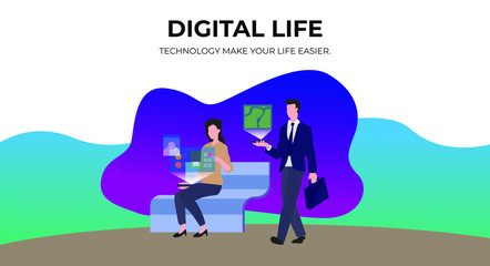 Flat design digital life for langing page