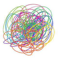 Colorful tangled shape on white. Chaos pattern. Scribble sketch