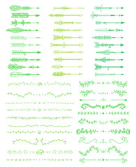Colored decorative elements isolated on white. Set of abstract arrows and ornaments
