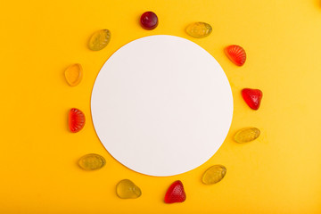 white circle on a yellow background with marmalade