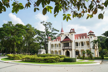 Nakornpathom / Thailand - August 12 2019: Chaleemongkolasana Residence with green yard for travel attraction