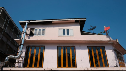 Fototapeta premium Old buildings in city and the clear blue sky at Bangkok of Thailand