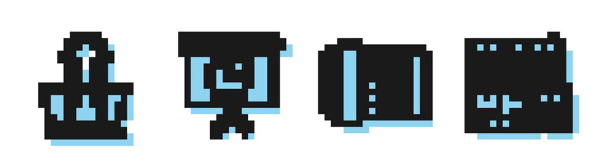 Obraz premium Set line Telephone, Binder clip, Presentation financial board with graph, schedule, chart, diagram, infographic, pie graph and Office folders with papers and documents icon. Vector