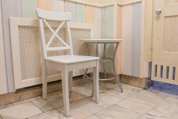 wooden chair and table stand close up