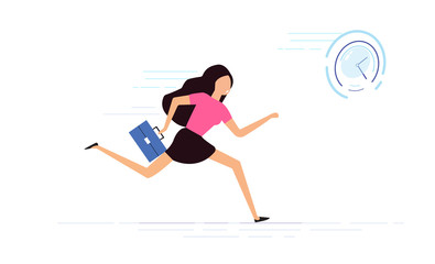 illustration of Businesswoman flat character running chasing. Deadline and rush hour