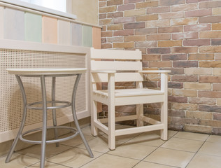 wooden chair and table stand close up