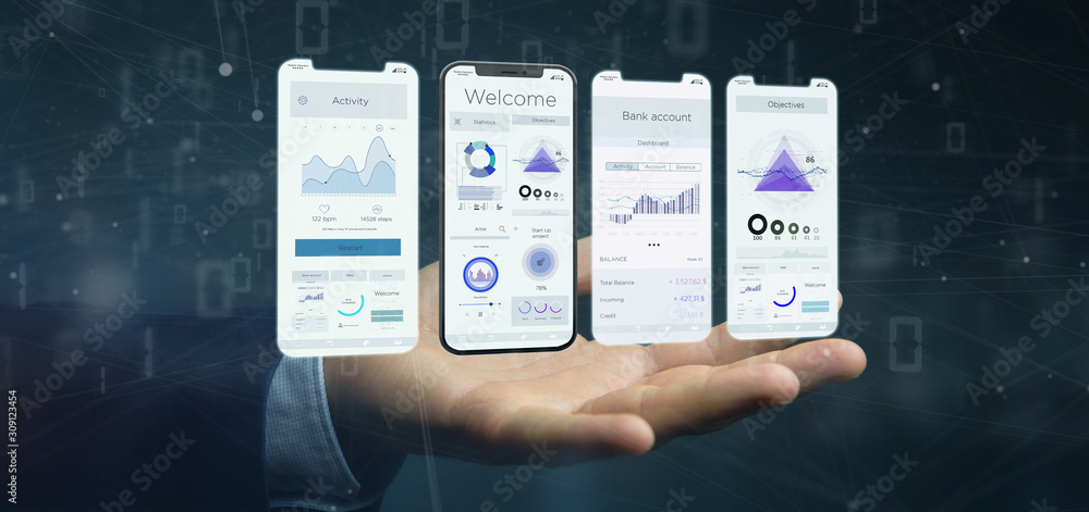 Poster Application interface UI on a smartphone - 3d rendering