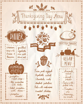 Happy Thanksgiving Day Holiday Menu Board, Autumn Seasonal Dishes