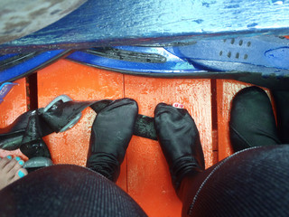 Neopren socks on a boat of a diver in Thailand