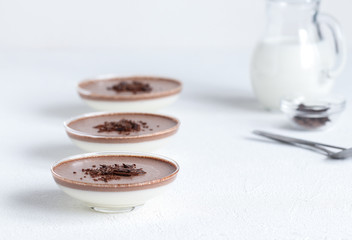 Dessert Panna cotta, creamy jelly milk chocolate with grated chocolate