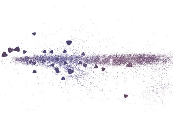 Purple glitter hearts on white background for your design