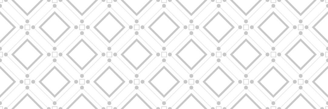 Geometric Print. Gray Square Pattern On Long White Seamless Background