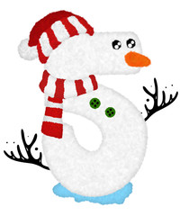3D “Snowman Cartoon character Number” design with fur feather  creative decorative with Red Christmas hat and white-red scarf, Number 9 has clipping path and dicut. Design font for Christmas holiday.
