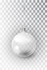 transparent Christmas tree toy isolated on a transparent background. Stocking Christmas decorations. Vector object for christmas design, mockup. Vector realistic object 10 EPS