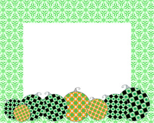 Christmas pattern deocorative frame with green and gold decorated ornaments and copy space