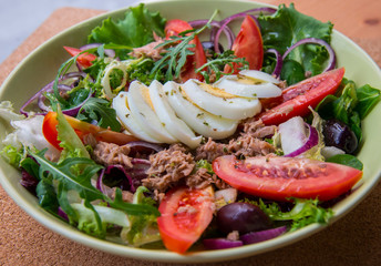 Tuna salad with vegetables and eggs