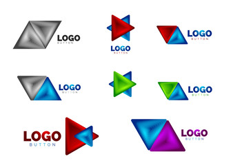 Set of triangle icon geometric logo templates. Minimal geometrical designs, 3d geometric bold symbols in relief style with color blend steps effect. Vector Illustrations For Button, Banner, Background