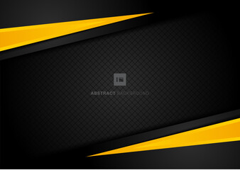 Abstract template yellow geometric triangles contrast black background.