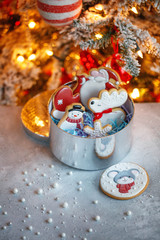 Christmas cookies. Gingerbread cookies with icing.