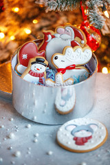 Christmas cookies. Gingerbread cookies with icing.