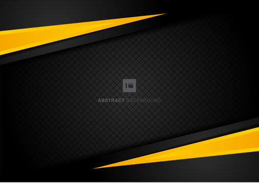 Abstract template yellow geometric triangles contrast black background.