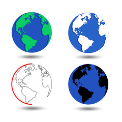 Set of Earth globe icons isolated on light grey background