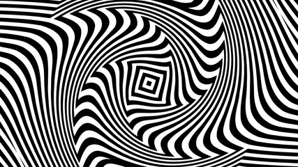 Vector - Black and white optical illusion.Radiating squares.