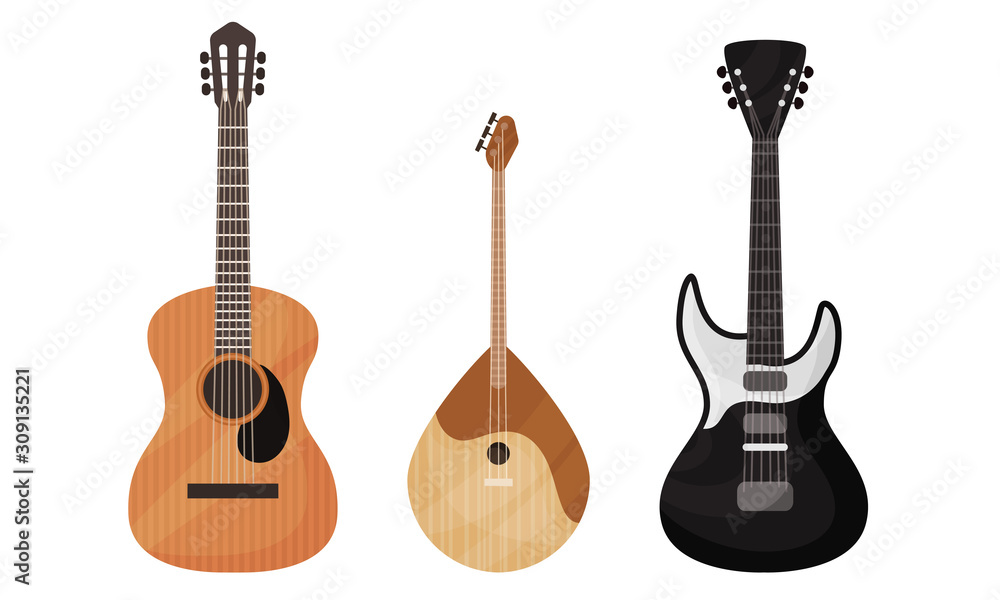 Poster stringed musical instruments isolated on white background vector set