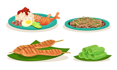 Malaysian Cuisine Dishes and Meals Vector Set
