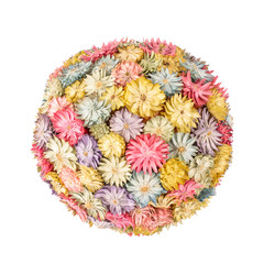 Ball of small dried multicolored flowers