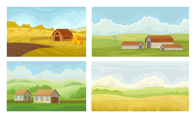 Countryside Landscapes Vector Set. Rural Area Graphic Collection