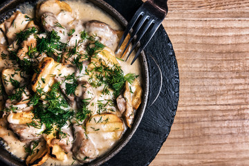 delicious hot pan with potato and meat