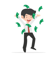 Businessman throwing  dollar cash money