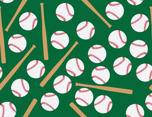 White Green Red Brown Baseball Balls and Bats Pattern