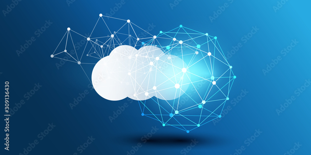 Poster cloud computing design concept - digital connections, technology background with geometric network m