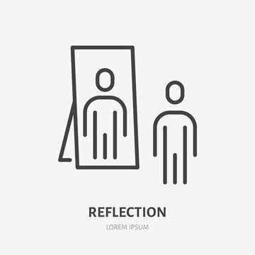 Person Reflection In A Mirror Line Icon, Vector Pictogram Of Confidence. Man Looking At Himself Illustration, Narcissism Sign