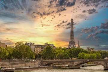 Foto op Canvas Paris Gorgeous Sunset with Eiffel Tower in Background © ahriam12