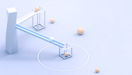 Concept of business leaders of inspiration and Ball geometric shapes Ball  into the competition and the growth of the idea Geometric shapes on Blue pastel background with copy space  - 3d rendering