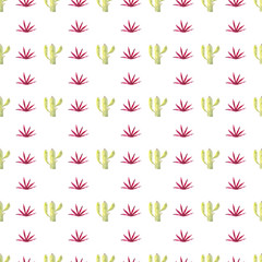Seamless pattern of watercolor cactus on a white background. Use for invitations, birthdays, menus.