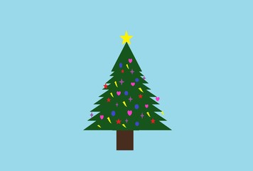 Christmas decorated tree on blue background
