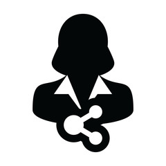 Market icon vector male person profile avatar with share symbol in a glyph pictogram illustration