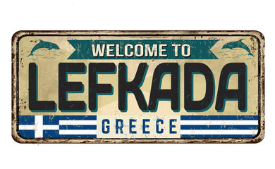 Welcome to Lefkada vintage rusty metal sign